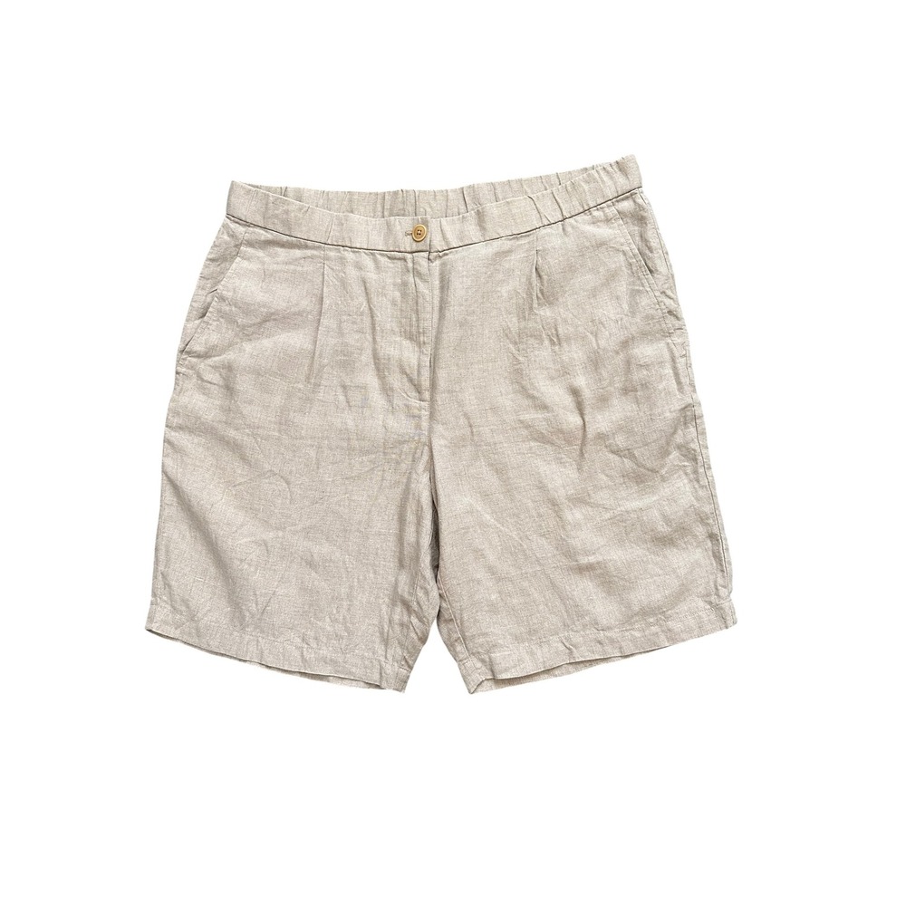 Eileen Fisher Organic Linen Shorts Natural Beige Pleated Pull On Large